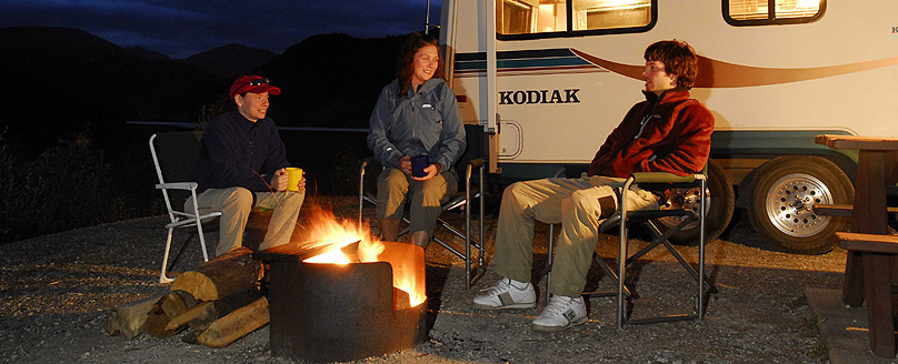RV Camping Night Fire