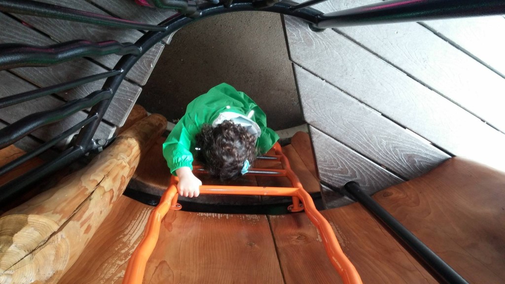 Little girl climbing down a ladder at a playground