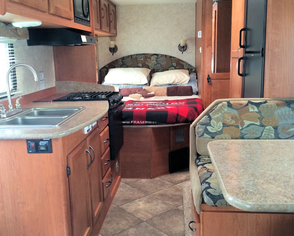 The bedroom inside an RV rental 